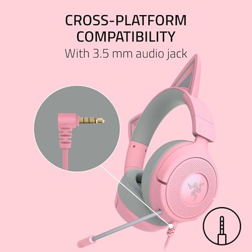 Razer Kraken Kitty V3 X Wired Gaming Headset, Kitty Ears, Pink - 5