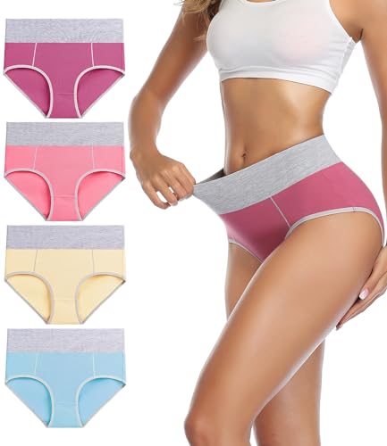 Image of wirarpa Women's Cotton Underwear High Waist Stretch Briefs Soft Underpants Ladies Full Coverage Panties 5 Pack