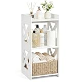 FONHAYE Small Bathroom Storage Corner Shelf, Waterproof PVC Narrow Floor Stand, Slim Gap Filler Organizer for Toilet Side, Laundry Room, Shower, Kitchen Spice Rack, White Restroom Holder (3-Tier)