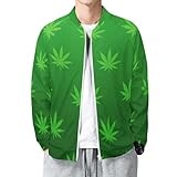 GJMISHGV Weed Leaf Cannabis Marijuana Green Jacket Mans Crew Neck Zipper Coat Warm Windbreaker Long Sleeve Sweatshirts Soft Tops for Work Daily