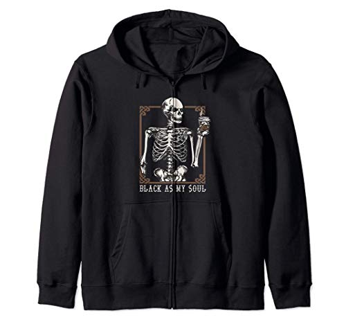Halloween Coffee Drinking Skeleton Black As My Soul Skull Sweat à Capuche