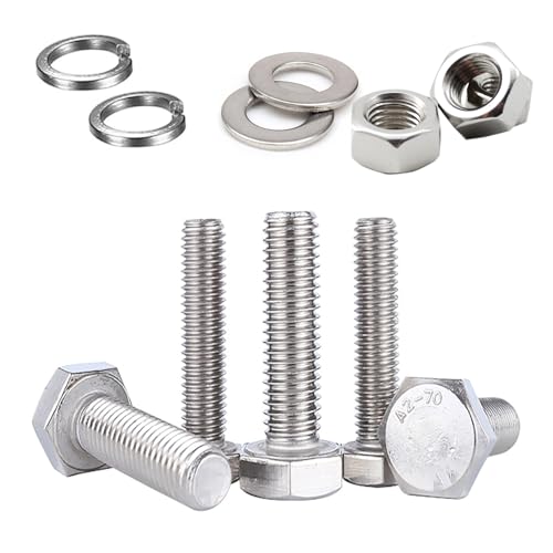 JDMAKJ 10Pcs M8X80 Boulons à tête hexagonale Comprend écrous rondelles Boulons hexagonaux Acier inoxydable 304 (A2)-DIN 933 Vis hexagonales entièrement...