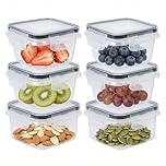 WORLUDE 6 Pack 350ml Square Airtight Food Containers with Lids, Reusable Plastic Sealed Snack Pots with Clip Lock, Leak-proof Small Storage Container Set Stackable for Snack, Yoghurt, Fruit