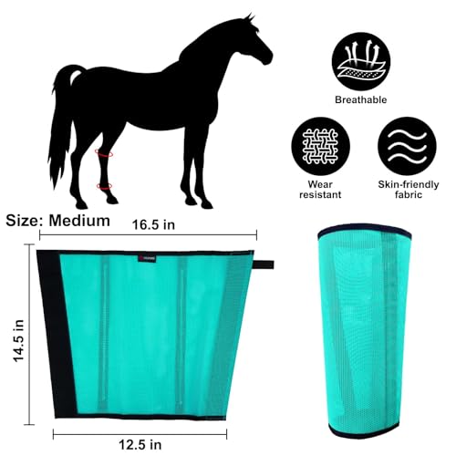 Image of Horse Fly Boots, Breathable Mesh Protection Set of 4, Comfortable Horse Leggings, Breathable Mesh Design, Equine Supplies for Reduce Stomping, Hoof Damage & Leg Fatigue (Green, Medium)