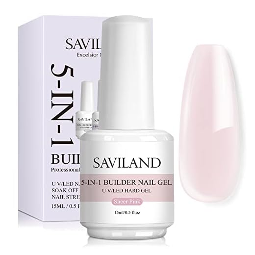 SAVILAND 5-In-1 Builder Base Strengthening Gel - 15ml Light Pink Builder Nail Gels, U V/LED Nail Polish Gel for Professional Manicure Repair, Nails Extension, Nail Strengthen, Nail Art Decoration