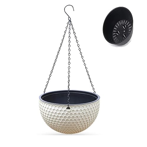 QIZHAN ハンギングバスケット ハンギングポット ハンギングプランター 植木鉢 丸 吊り下げ チェーン付き 観葉植物/多肉/花卉 屋外 ホームデコレーション用（ホワイト）