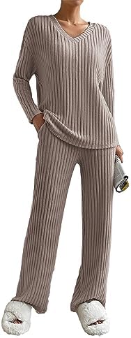 SotRong Ribbed Lounge Wear Co Ord Sets for Women - Uk 2 Pieces Tracksuit Full Set Ladies Pjs Loungewear Sleepwear Homewear