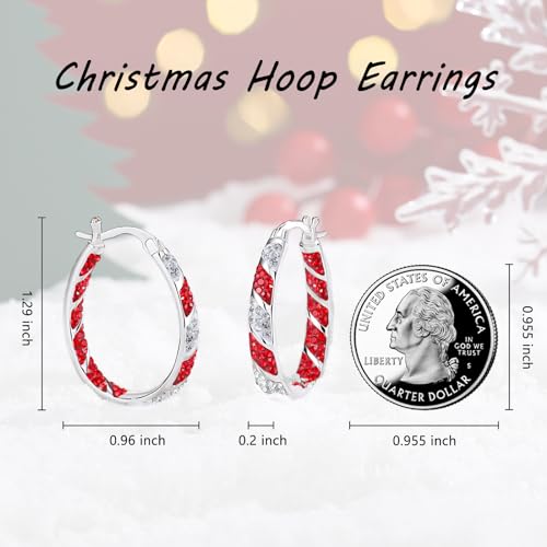 Crystal Hoop Earrings, Silver Plated Inside Out Oval Hoop Earrings For Women Sparkly Christmas Earrings Fashion Jewelry Gift4