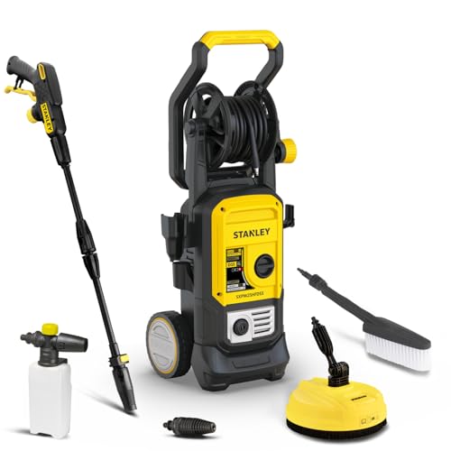 Stanley Idropulitrice SXPW25HFDSSP ad Alta Pressione, con Doppia Velocità, per Auto ed Esterni Casa, con Lavapavimenti, Spazzola Fissa e Manico Pieghevole, (170 bar, 500 l/h, 2500 W)
