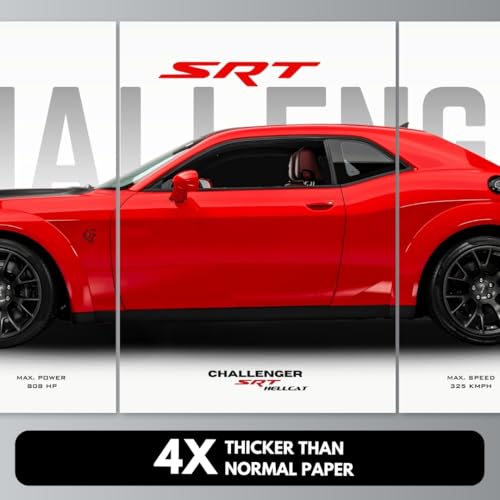 Image of Dodge Challenger Poster Split Design Car Posters | 3 A3 Sized Dodge Challenger Cars Poster for Wall | Large Size (89 x 42 cm) Muscle Cars Wall Decor | Muscle Car Posters for Room (B 039)