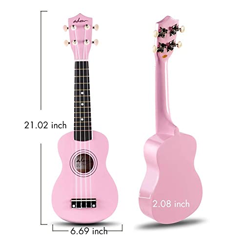 Adm Soprano Ukulele For Beginners 21 Inch Hawaiian Wood Ukelele Kit For Kids Adult Student Starter Professional Ukalelee Pack Bundle With Free Lessons Gig Bag Strap Nylon String Tuner Pick, Pink #TOP3