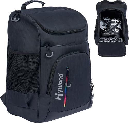 Hytiland Roller Skate Bag Multi-Compartment Ice Skating Backpack Adjustable Straps Figure Skate Bag Up to US Men Size 13 Inline & Quad Speed Skating for Women and Man