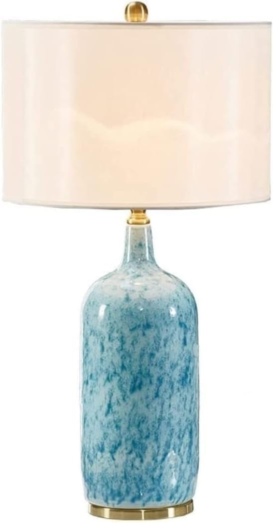 Lampada da scrivania in ceramica ciano con tonalità in tessuto, luce da tavolo minimalista moderna per il soggiorno di studio della camera da letto, E27 Dimmer Base 60W Max Lampadina non inclusa, Eleg
