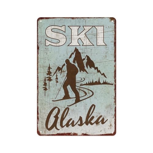 Vintage Ski Alaska Metal Sign 8x12 Wall Decor
