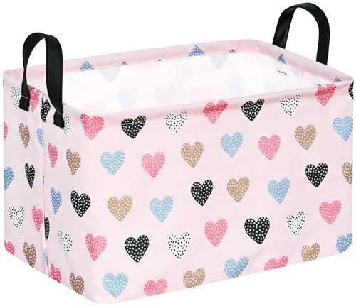 Image of Kid Clothes Storage Basket Gift Shelf Basket Toy Storage Bin, Nursery Basket Organizer Box for With Handles for Room Deco Heart Valentine's Basket