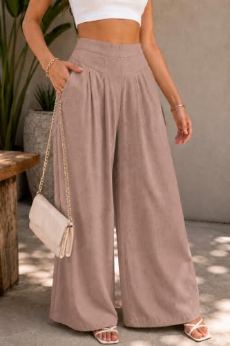 Image of Jawdrobe Women's Pure Cotton Flare Palazzo Pant | Wide Leg Trouser | Casual Office Wear | Relaxed Fit- Semi-Elastic High Waist