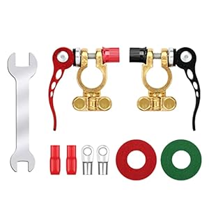 Boisbresil Batterieklemmen Auto Polklemmen Autobatterie, 12V 2 Stk Batterieklemmenverbinde Positive Negative Batterie Schnellverschluss Messing mit Korrosionsschutzpad Schraubenschlüsse PKW Schiffe