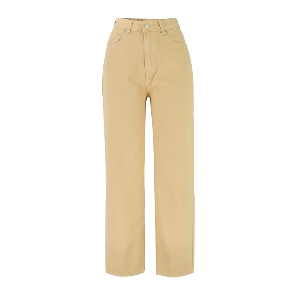 Pantalones Vaqueros Holgados De Pierna Recta para Mujer, Color Caqui, con Pantalones Picantes Callejeros Colgantes De Color Helado