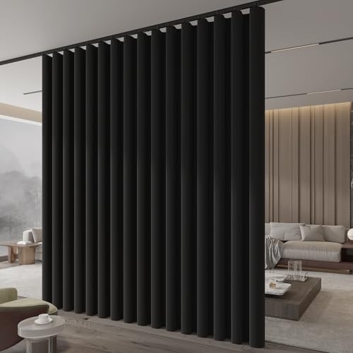 Image of Jilron Room Divider Curtains Ceiling Curtain Track Set for Blackout and Privacy (Include:Black Curtainx2 + Black Trackx1) 196 inch W x 84 inch L