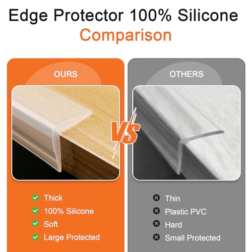 Image of Edge Protector 100% Silicone, Baby Proofing Clear Table Corners Guards, Pre-Taped Adhesive Soft for Kids Proof Safety, Child Table Wall Furniture Bumper, Wall Corner Cover, 0.6x0.6in, 3.3 Foot