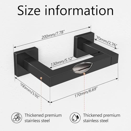 Image of FEILERN Toilet Paper Holder Matte Black, 2 Pack Wall Mount for Bathroom | Square Tissue Paper Holder, Stainless Steel, Double Post Pivoting, Commercial Toilet Paper Dispenser
