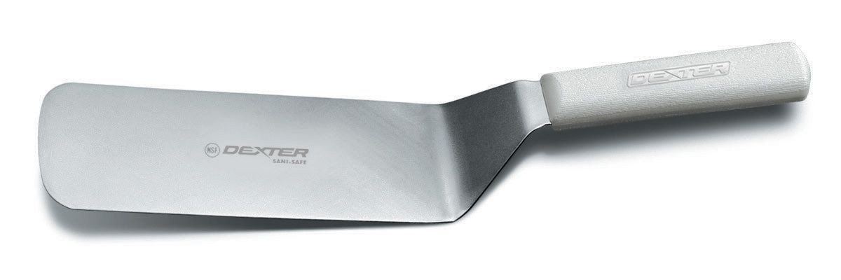 Dexter Russell S286-8PCP Sani-Safe (19693) Cake Turner, 8" x 3", Solid, Stainless Steel, Offset Blade, Textured, Polypropylene White Handle, Perfect Cutlery Packaging, NSF Certified, Made in USA