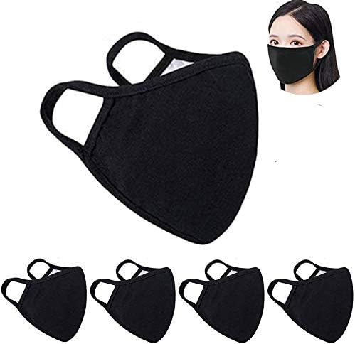 5 Pack Face Protective, Reusable Comfy Breathable Outdoor Fashion Face Protections, Unisex Black Cotton, Washable