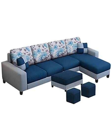 Image of Orland 6 Seater RHS Sofa with Center Table & 2 Puffy | Color - Blue Grey