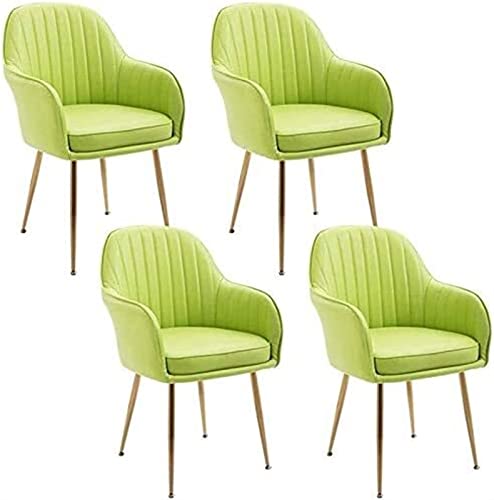 SJIALEN Set of 4 Modern Dining Chair, Room Living Room Cafe Office Chairs Leather Backrest Metal Non-Slip Foot Corner Armrest Chair Kitchen Chair (Color : Green, Size : 44x45x84cm)