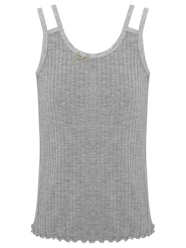 Kids Girls Double Strap Camisole Sleeveless Bow Detail Lettuce Hem Striped Undershirt for Street Style 2-12 Years3