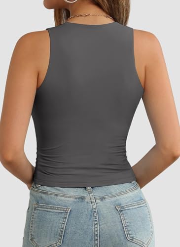 Image of ATHMILE Womens Double Lined Crop Tank Tops Casual Basic Shirts Sleeveless Workout Tops Cute Summer Clothes Teen Girls