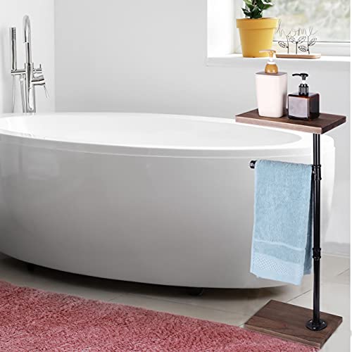 Toilet Paper Holder Stand, Free Stand Industrial Tissue Paper Holder With Wood Shelf, Farmhouse Floor Paper Stand With Wrought Iron Pipe For Bathroom Washroom Rustic #TOP2