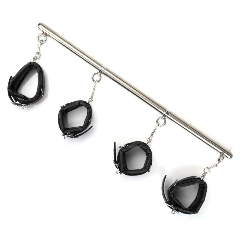 Silver Stainless Steel Spreader Bar – Heavy Duty Expandable Exercise Bar with 4 Adjustable PU Straps – Ideal for Yoga, Pilates & Home Gym Workouts