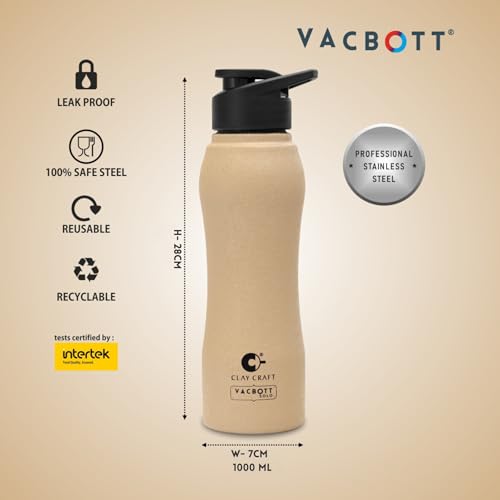 Image of Clay Craft VACBOTT Neo Single Walled Non Insulated Water Bottle-1000ML, 5-Piece(Beige) Leak Proof | Easy Grip |Easy To Carry| Gym Bottle | Home | Kitchen | Hiking | Treking Bottle | Travel Bottle