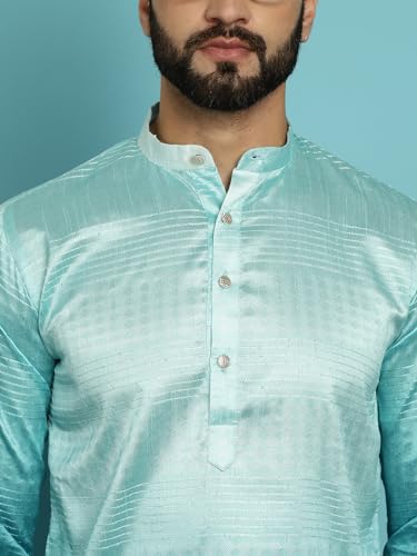 Image of SOJANYA (Since 1958, Men's Jacquard Silk Multi Shade Sequinned & White Pyjama Set