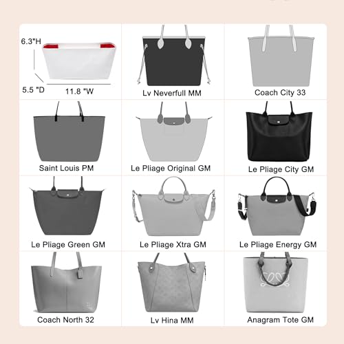 Doxo Purse Organizer Insert,Tote Bag Insert for Lv Neverfull MM,Longchamp Le-pliage L and More,Ultra Lightweight Bag Organizer Insert with Cover(Large,White-red) - Thumbnail 5