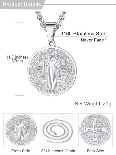 Image of U7 Saint Michael Necklace for Men,Stainless Steel /18K Gold Plated St Michael Archangel /Saint Benedict /Saint Christopher Pendant Amulet Necklace for Men Women