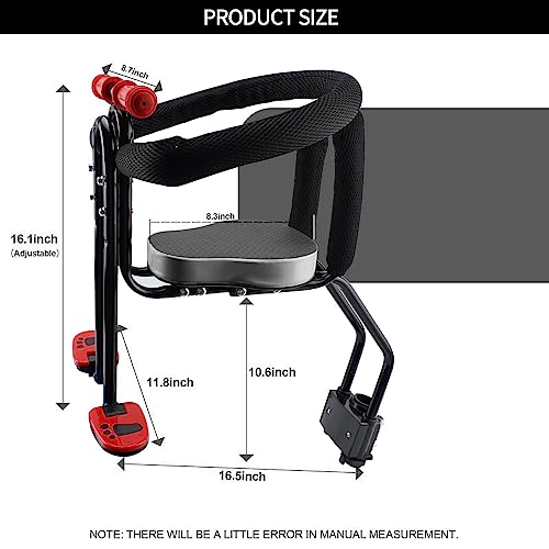 Child Bike Seat with Protective Bar | Child Safety Carrier Front Mount Baby Seat with Armrest and Foot Pedals | Adjustable Safety Seat for Kids Infant Toddler (UP to 41 kg) (Black-New) - Image 2