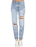 luvamia Women's Casual Ripped Jeans High Waisted Boyfriend Jeans Tapered Mom Jeans Denim Pants Womens Jeans for Women High Waisted Stretch Roadknight Blue Size Large Size 12 Size 14