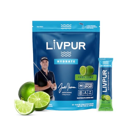 LIVPUR Electrolyte Drink Mix Instant Hydration Powder 15 Sticks Essential Amino Acids Vitamins C B6 B12 Sports Drink Mix (Cool Lime Flavor)