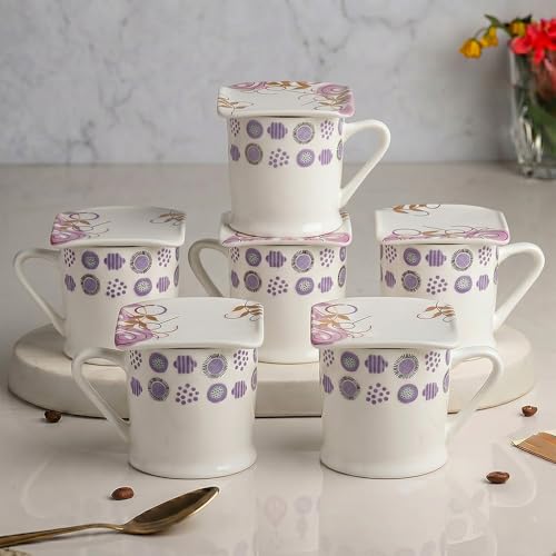 Image of U.P.C. Premium Bone China Ceramic Coffee Mug Set of 6 with 6 Coasters | Designer Tea & Coffee Cups |Printed Ceramic Mug Set | Tea Cups for Home,Office.