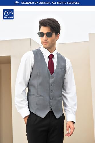 Image of Enlision Men's Suit Vest Business Formal Dress Waistcoat Solid Color Vest for Suit or Tuxedo