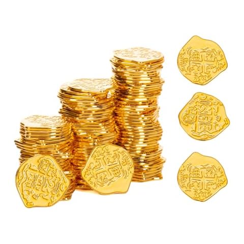 Vonokee 120 Pieces Plastic Pirate Coins,Fake Play Coins Replica Spanish Doubloons for Halloween,St.Patrick's Day Treasure Hunts, Chests, Cauldrons Decorations Cover