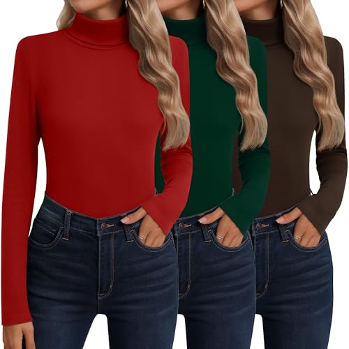 Neer 3 Pack Cotton Women's Turtleneck Long Sleeve Tops Thermal