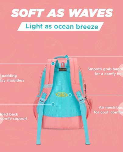 Image of Skybags Ruby Soft Feel Fabric 3 Compartments 2 Bottle Pockets Detachable Happy Pouch 22 Liters School Backpack For Girls
