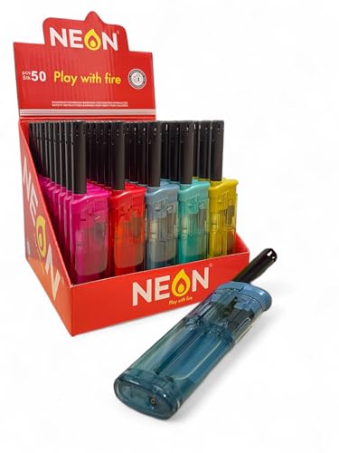 Clearfee 50 accendini trasparenti a gas, accendini elettronici lunghi, ricaricabili, a prova di bambini, per candele e barbecue