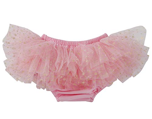 WGOODTECK Baby Girlâ€™s 3 Layered Ruffle Bloomer Cute Sequin Stars Diaper Cover(12-24M,Pink Stars)