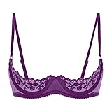 dPois Women See Through Lace 1/4 Cups Balconette Bralette Padded Underwire Shelf Bra Tops Unlined Purple 3X-Large