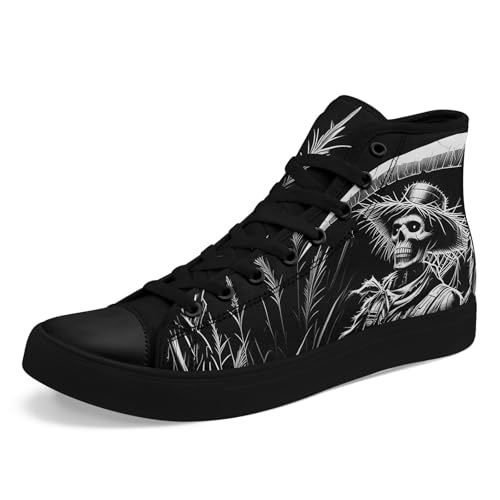 Mens High Top Sneakers Lace-Up Gothic Designed Casual Steet Canvas Shoes for Women Red and Black Skull Shoes