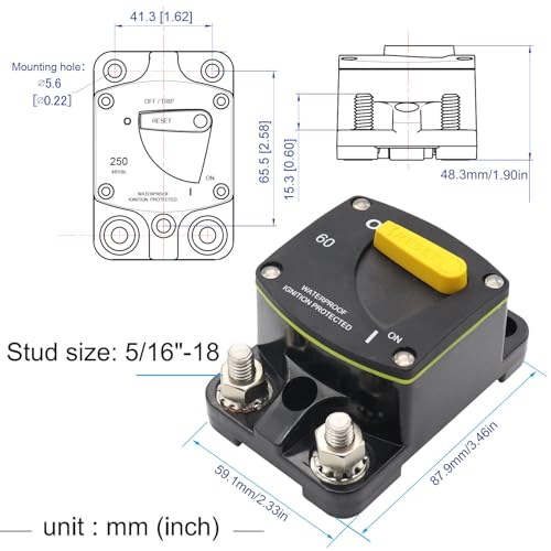 Image of 150A Amp Circuit Breaker Switchable | UL Certified | Manual Reset Overload Protection, for Automotive RV Solar Battery System 12V-48V DC, IP66 Waterproof, Surface Mount